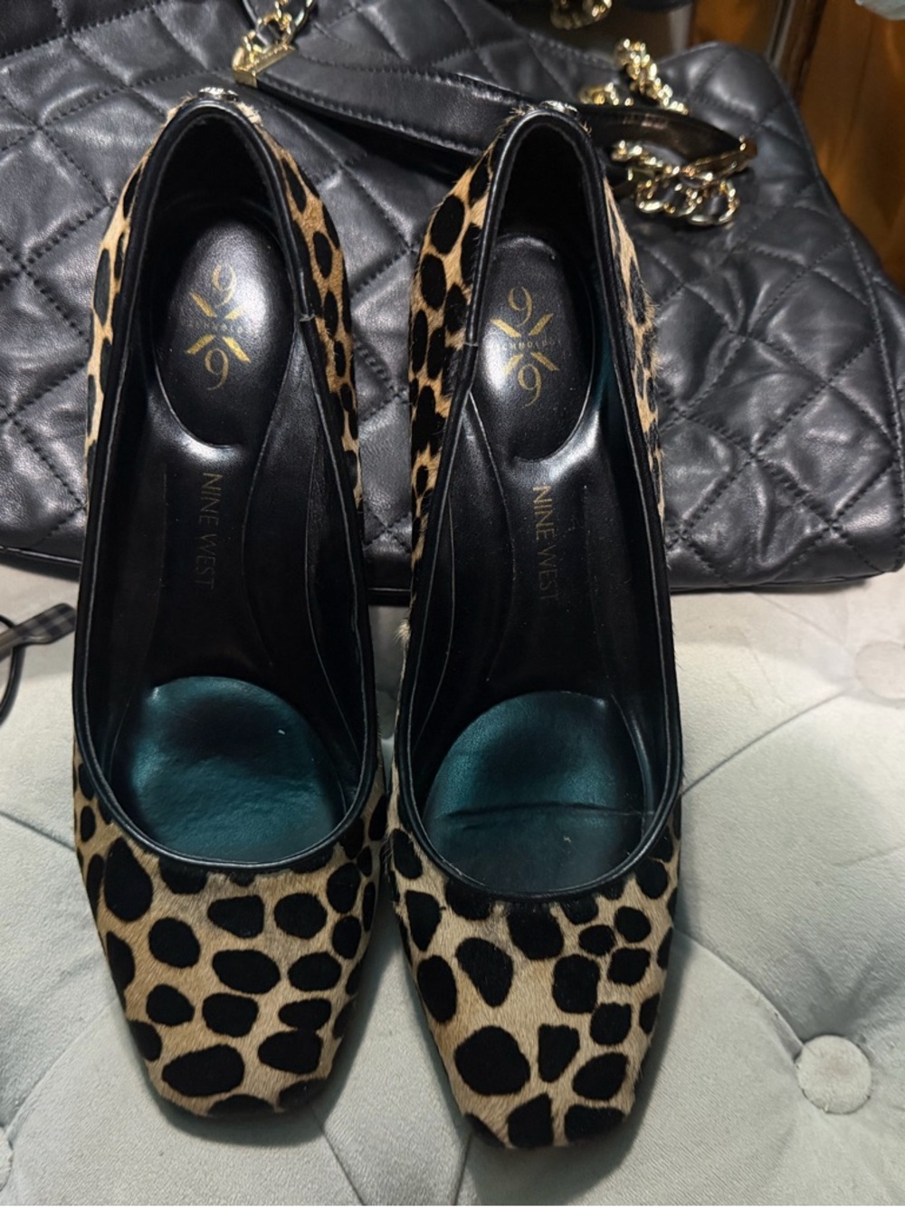 Nine West Leopard Spot Pumps - Black and Tan
